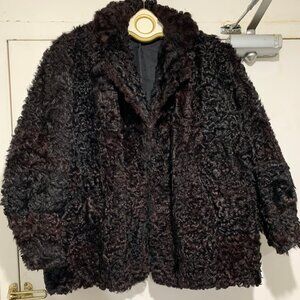 VINTAGE OPEN FRONT PERSIAN LAMB CURLY FUR COATS SIZE S